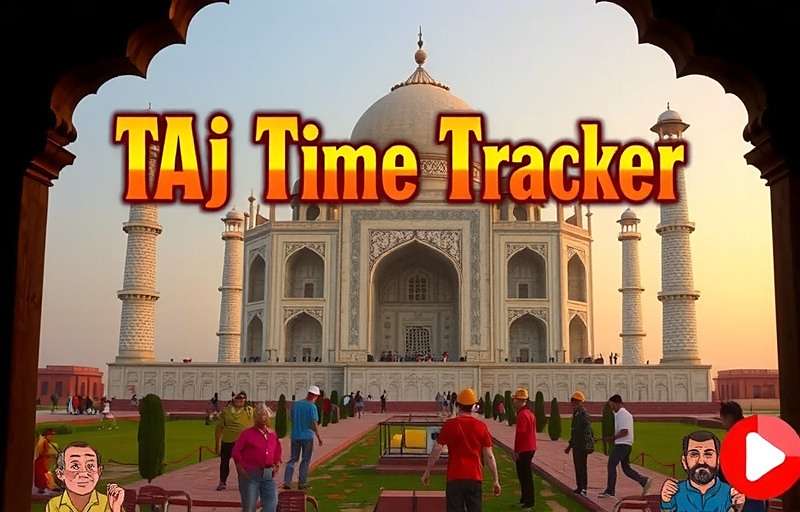 Taj Time Tracker Official Cover Taj Time Tracker game cover showing the Taj Mahal under construction with workers and materials